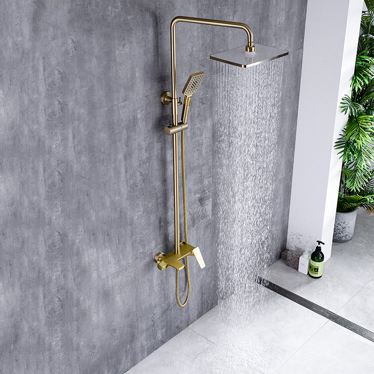 2021 新设计浴室铜壁挂式金色外露浴缸淋浴龙头套装