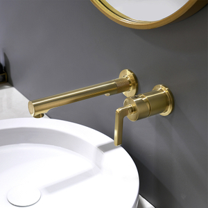 中国工厂黄铜拉丝金色单把手 2 孔壁挂式面盆龙头浴室水槽龙头
