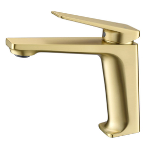 高端现代风格拉丝金黄铜台面安装式一孔洗脸盆水龙头浴室面盆水龙头
