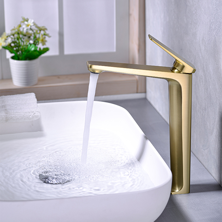 流行的拉丝金色高容器水槽浴室水龙头单孔盥洗盆洗手盆龙头