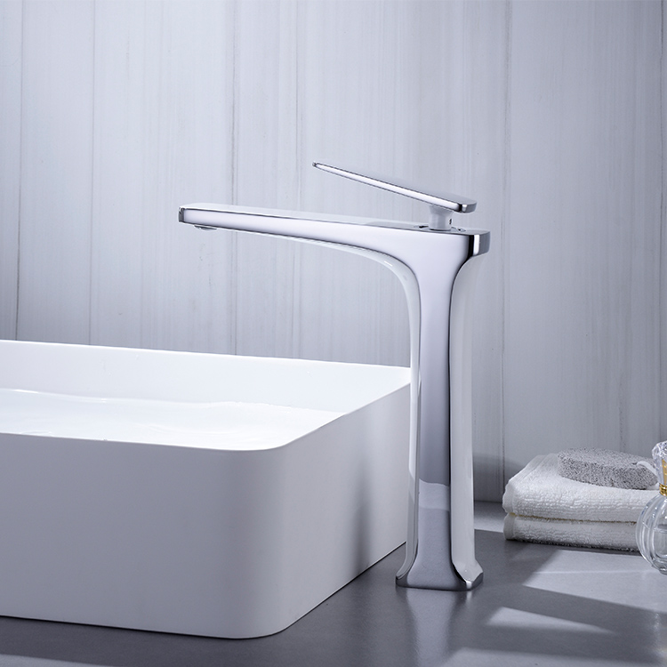 现代单杆白色和镀铬黄铜高身浴室面盆水槽水龙头水龙头