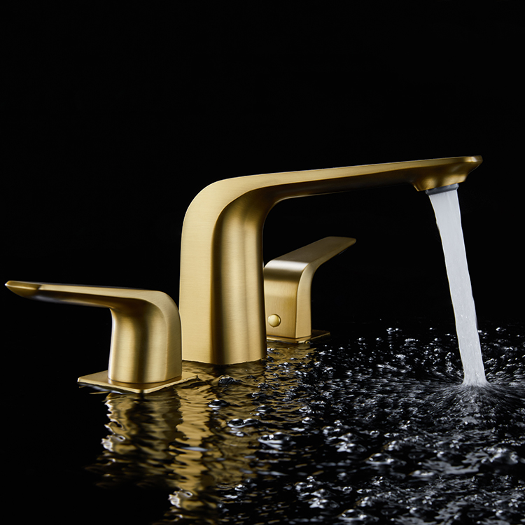 2021 现代双把手台面安装 8 英寸广泛的拉丝金面盆龙头浴室水龙头