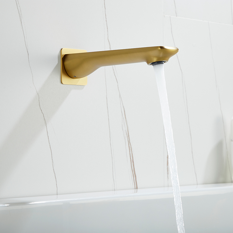 广东工厂黄铜拉丝金色壁挂式浴缸龙头出水口填料浴室浴缸出水口