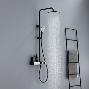 亚光黑色多功能壁挂式浴室淋浴系统圆形雨淋花洒套装