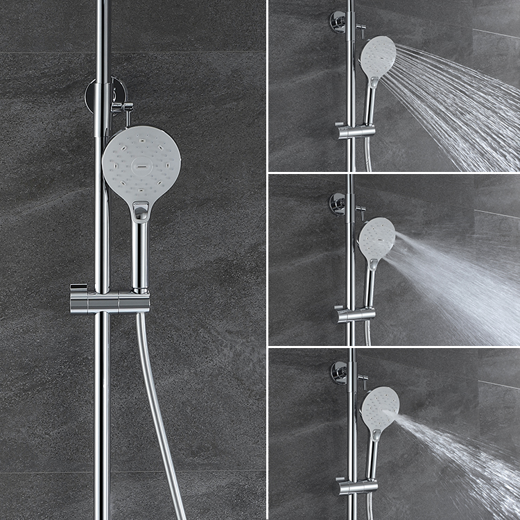 铜铬柱系统雨浴室恒温明装淋浴套装带手持花洒