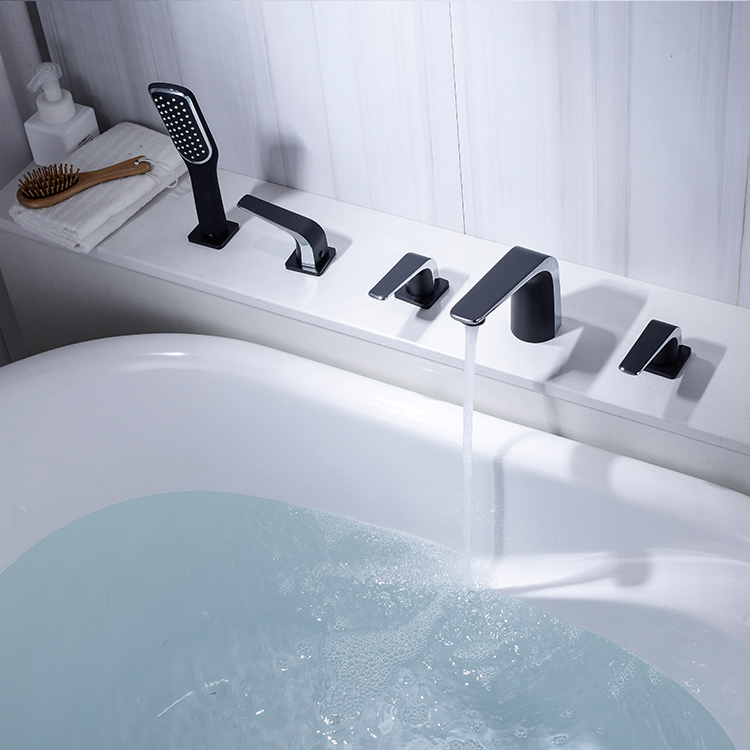 现代卫浴 5 孔 3 把手黄铜台面安装浴缸浴缸淋浴龙头龙头套装