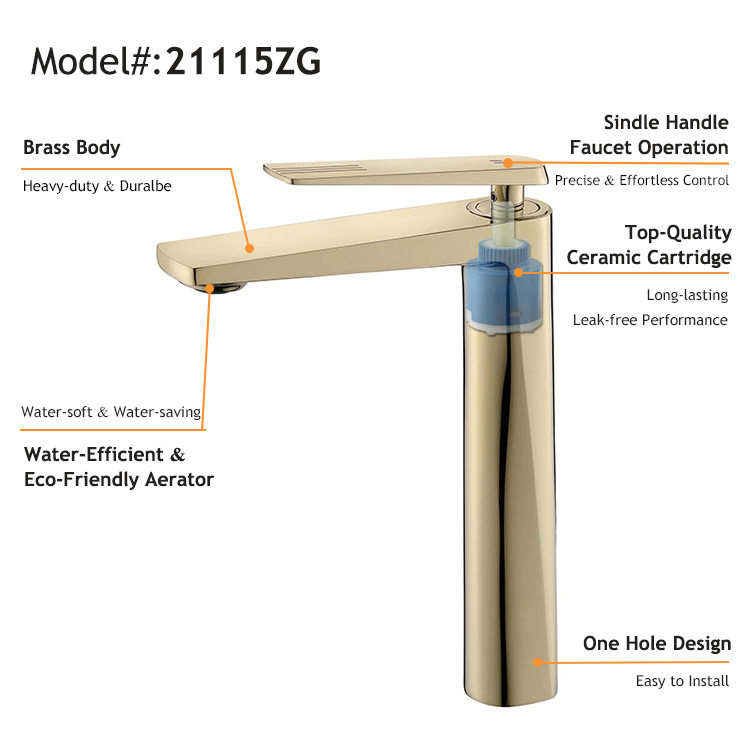 2022 年新设计锆金单把手台面安装面盆水龙头浴室龙头