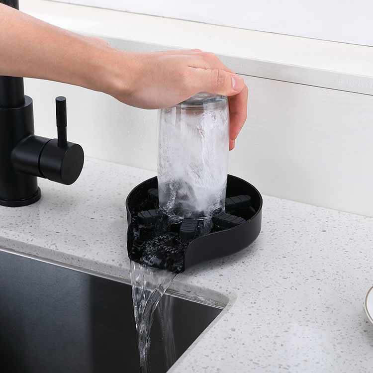 黑色不锈钢 304 自动洗杯器玻璃冲洗器清洁工具，用于厨房水槽玻璃杯