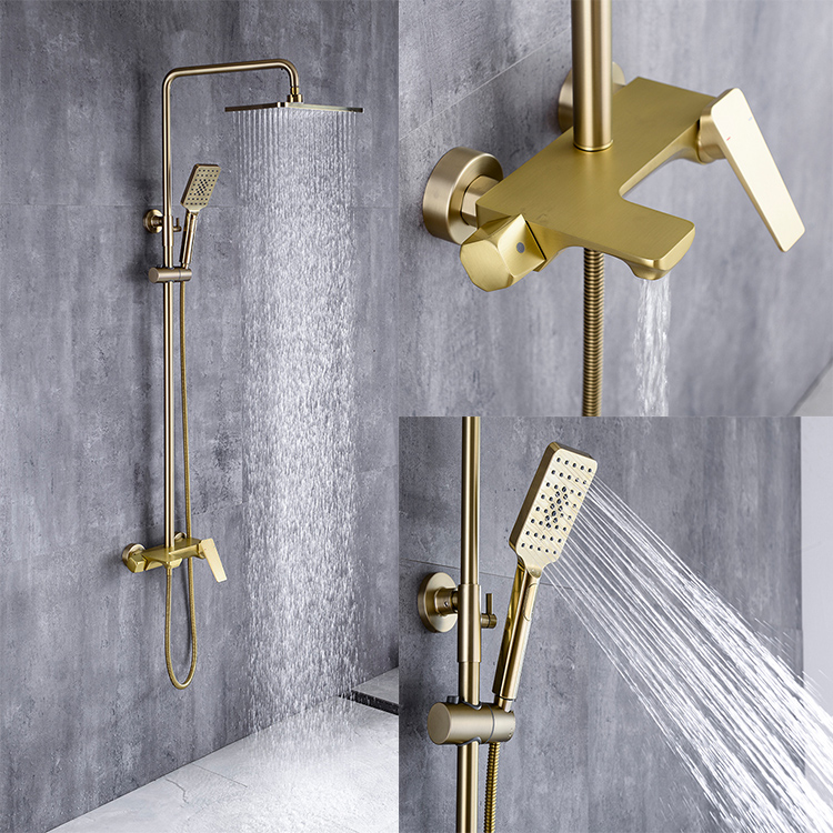 2021 新设计浴室铜壁挂式金色外露浴缸淋浴龙头套装