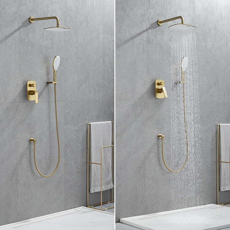金色壁挂式花洒淋浴系统套装瀑布浴室暗装淋浴龙头套装