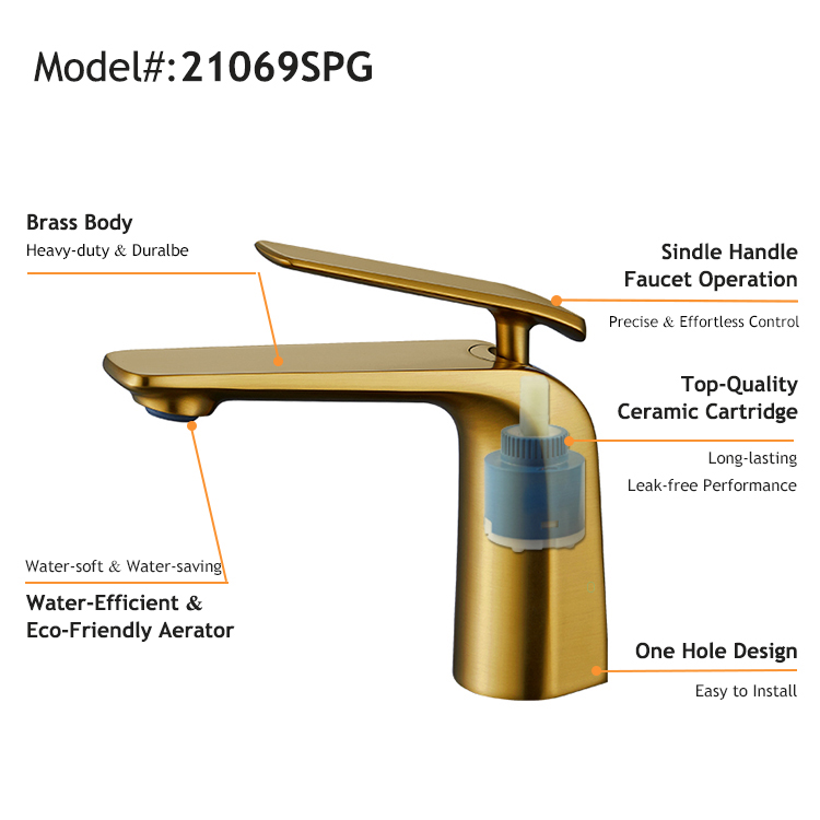 2021 年新设计单杆台面安装拉丝金色黄铜面盆龙头龙头浴室水龙头