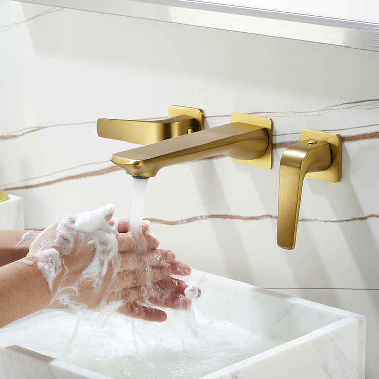 2021 现代黄铜双手柄入墙式 8\\" 大面积洗涤混合龙头浴室水槽水龙头