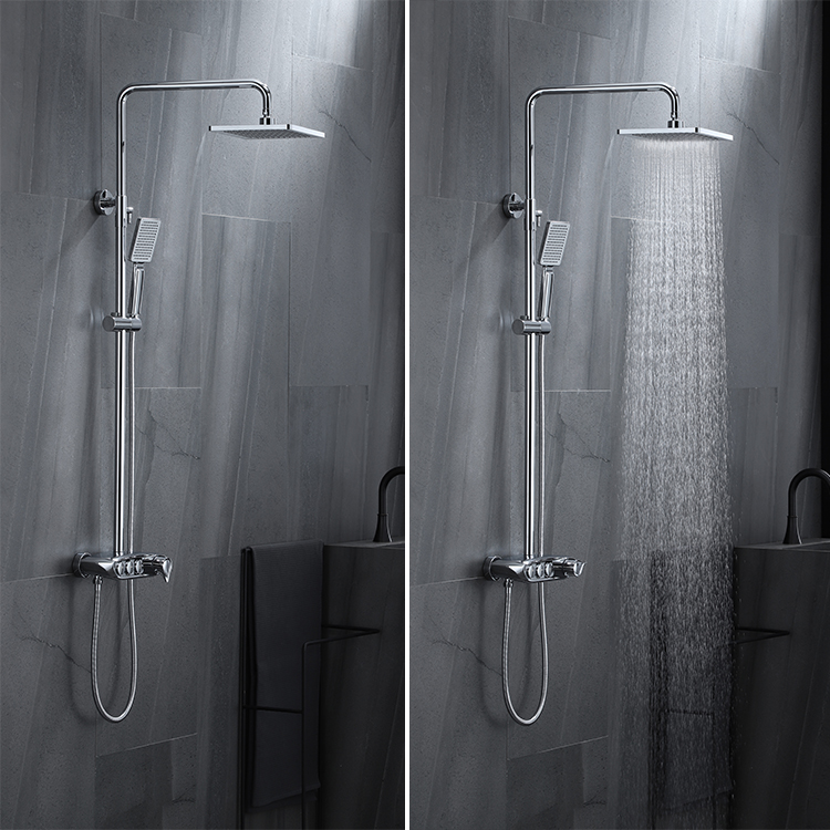 新设计壁挂式黄铜镀铬外露雨淋浴室淋浴龙头套装