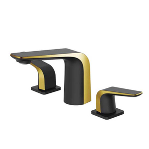 Gockel 铜黑色和金色台面安装双把 3 孔面盆水龙头，用于浴室