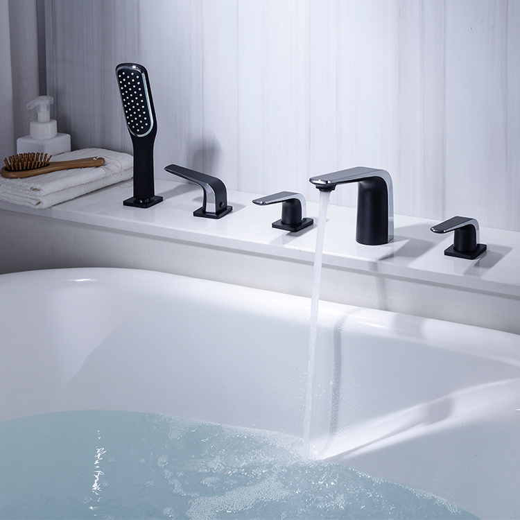 全新设计浴室 5 孔甲板安装三把手浴缸龙头淋浴浴室龙头套装
