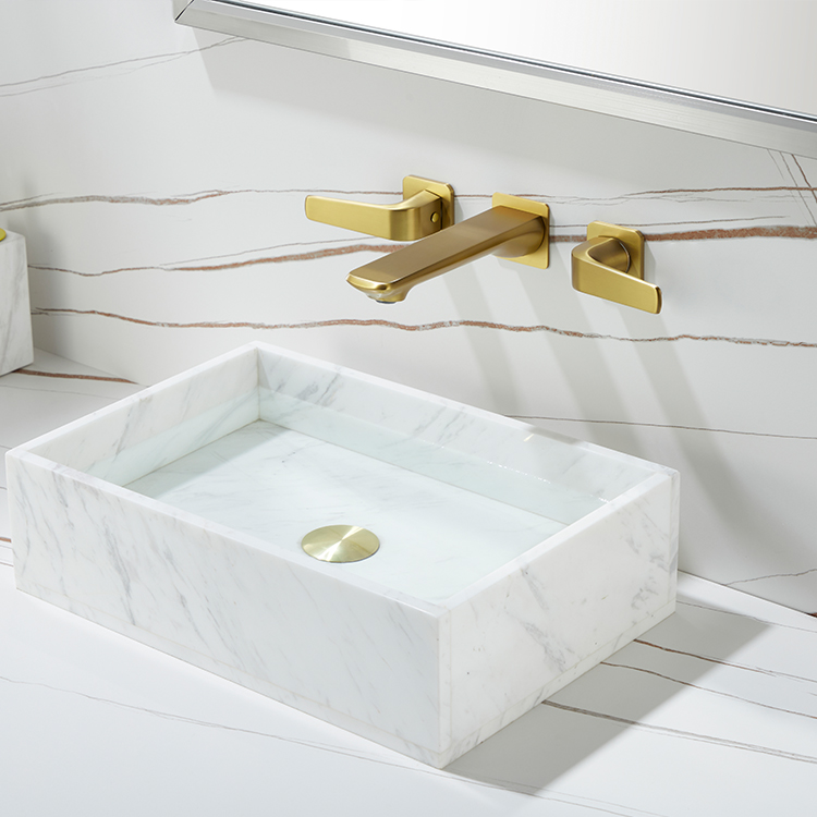 现代钛金黄铜双手柄 3 孔壁挂式隐藏式水槽混合龙头浴室面盆龙头