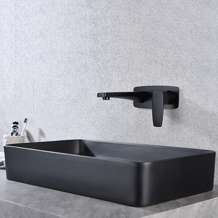 高品质铜哑光黑色壁挂式隐藏式面盆混合龙头浴室水龙头