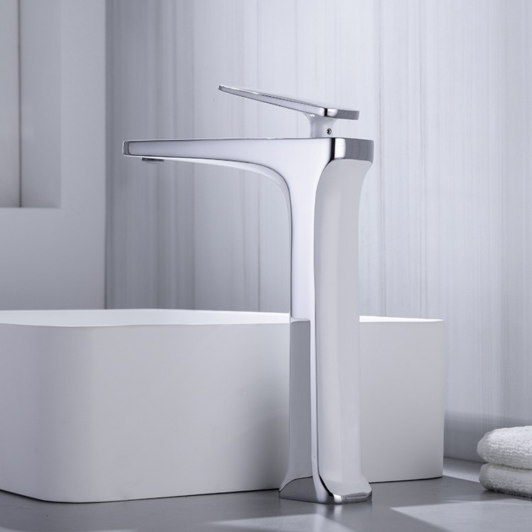 现代单杆白色和镀铬黄铜高身浴室面盆水槽水龙头水龙头