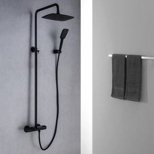 现代壁挂式哑光黑色浴室雨恒温外露淋浴龙头套装