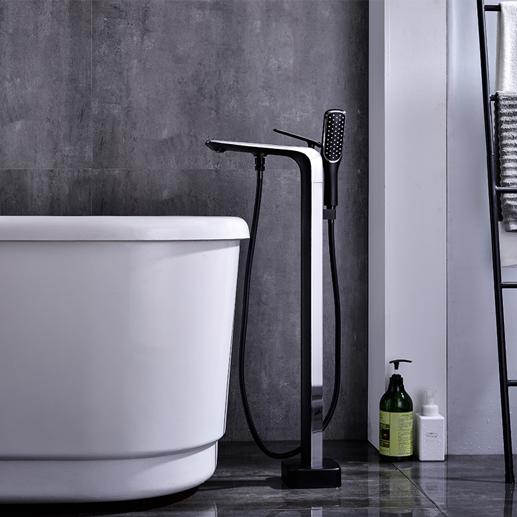 最新款哑光黑色和镀铬独立式淋浴浴缸独立式混合龙头浴缸龙头