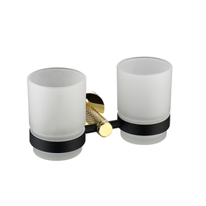 高品质现代浴室配件黑色和金色壁挂式双杯架双杯架