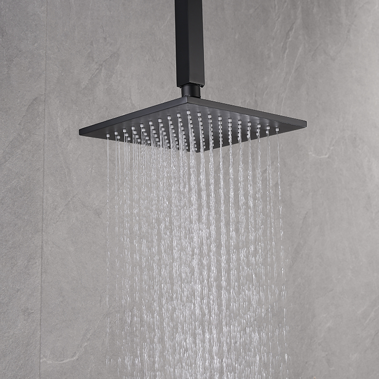 现代黑色浴室淋浴套装在壁挂式方形隐藏式雨淋淋浴龙头套装